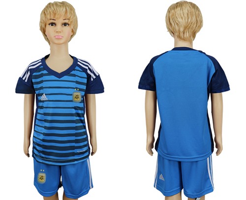 Argentina Blank Blue Goalkeeper Kid Soccer Country Jersey - Click Image to Close